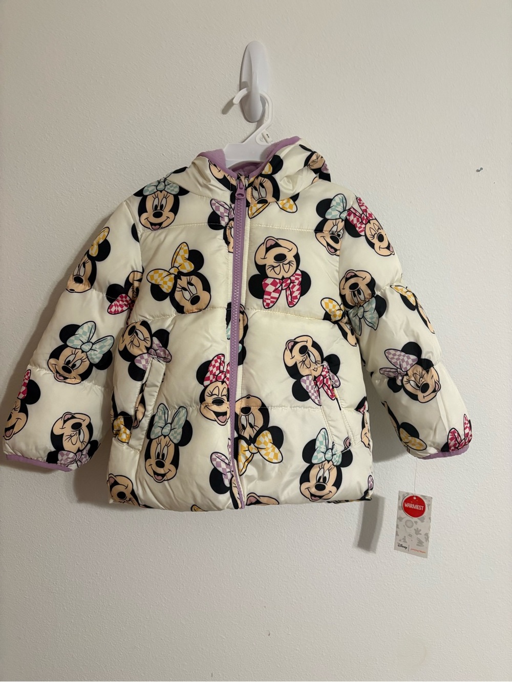 Cream Minnie Mouse Hooded Puffer Jacket for Kids